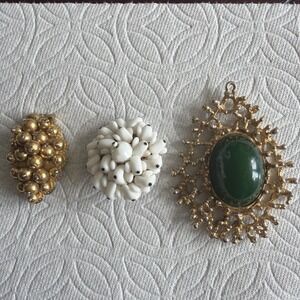 Rare Vintage White Milk Glass Brooch Pendent & Shoes Clip costume  1930's Era #3